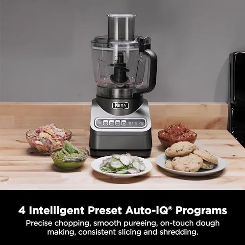 Ninja BN601 Professional Plus Food Processor, 1000 Peak Watts, 4 Functions for Chopping, Slicing, Purees & Dough with 9-Cup Processor Bowl, 3 Blades, Food Chute & Pusher, Silver