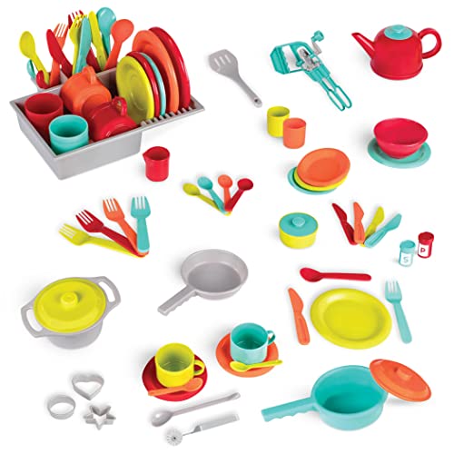 Battat – Toy Kitchen Set – 71Pc Pretend Cooking Accessories – 4 Table Settings & Cutlery – Dishwasher Safe & Worry-Free – 2 Years + – Deluxe Kitchen Playset