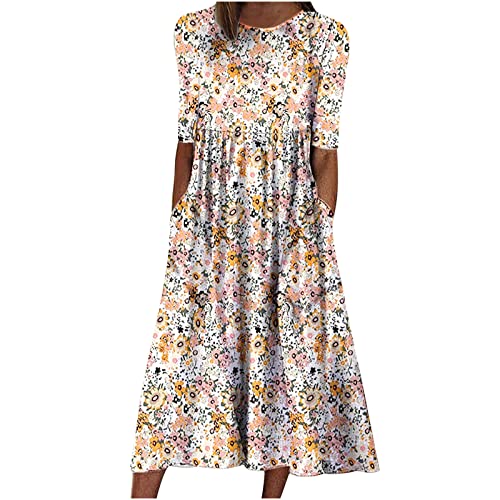 Tshirt Dress for Women 2024 Casual Plus Size Summer Midi Dress Boho Floral Print Loose Flowy Long Dresses with Pockets