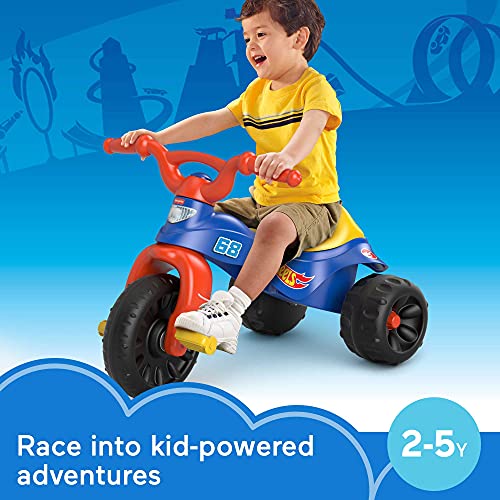 Fisher-Price Hot Wheels Toddler Tricycle Tough Trike Bike with Handlebar Grips & Storage for Preschool Kids Ages 2+ Years