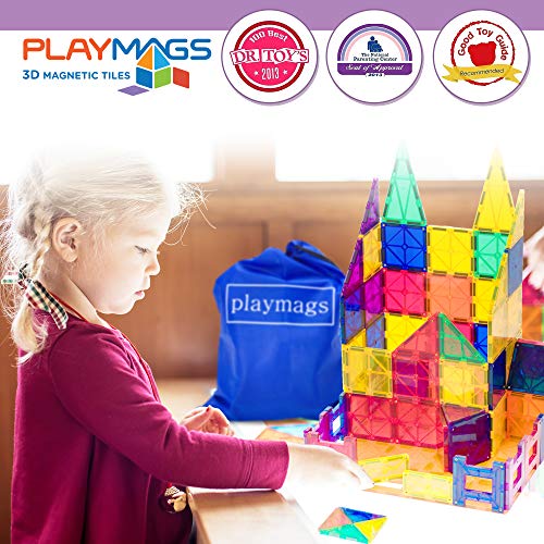 Playmags 100-Piece Magnetic Tiles Building Blocks Set, 3D Magnet Tiles for Kids Boys Girls, Educational STEM Toys for Toddlers…