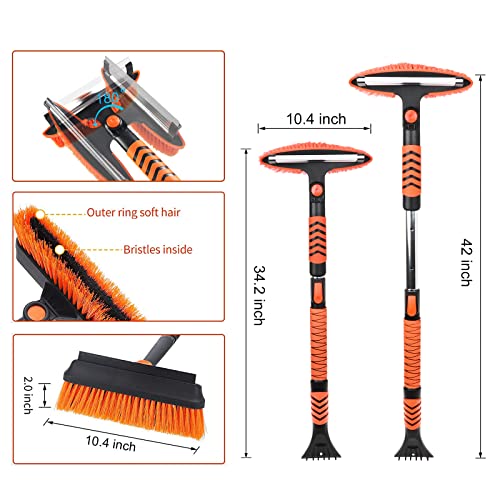 42'' Ice Scraper and Extendable Snow Brush Emergency Snow Shovel Snow Broom with Foam Grip 180° Pivoting Brush Head Snow Scraper for Cars, Trucks, SUVs, Vehicle