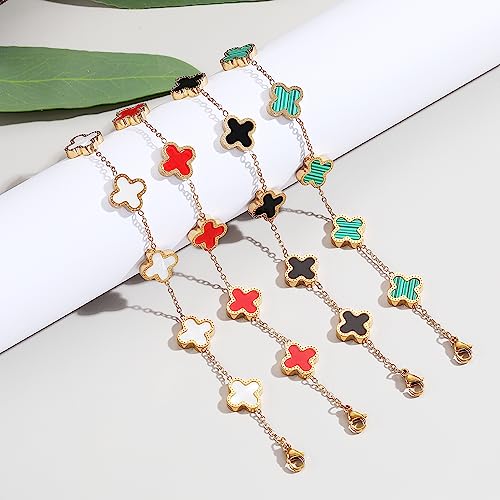 18K Gold Plated Clover Lucky Bracelet for Women White/Black/Red/Green Bracelets Cute Link Bracelets Jewelry Gifts Trendy for Women Girls