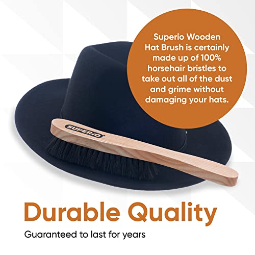 Hat Brush Horsehair Felt Hat Cleaner, Horse Hair Brush for Baseball Cap, Cowboy Hats, Shoes, and Clothes Brush, Soft Bristles Wooden Cleaning Brush, Durable Dust and Lint Remover - Superio