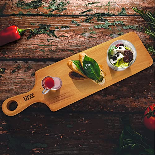 UPIT Wood Serving Tray - Cutting Boards with Handle - Serving Tray Serves for Cheese, Pizza & Fruits - Chopping Board for Meat & Fish - Cutting Boards for Kitchen & Housewarming Gift (Long Slim)