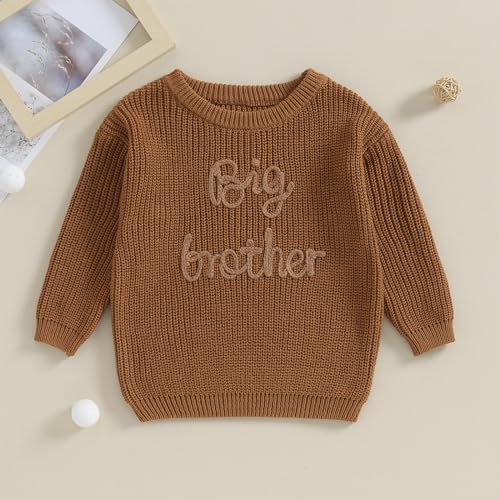 Big Brother Little Brother Matching Sweaters Baby Boy Letter Embroidery Crew Neck Long Sleeve Knitted Pullovers