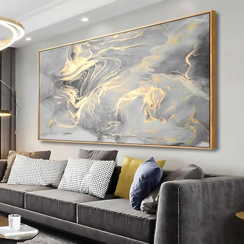Amazon Wall Art Abstract Canvas Painting Gray Wall Decor Fluid Ink Modern Artwork for Living Room Bedroom Dining Room Home Office Decor 20"x40" with Framed