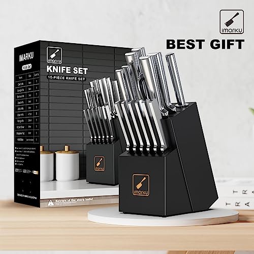 imarku Knife Set - 15PCS Kitchen Knife Set Japanese High Carbon Stainless Steel Knives Set for Kitchen, Dishwasher Safe Chef Well Balance Knife Block Set, Best Christmas Gifts for Women Men, Black