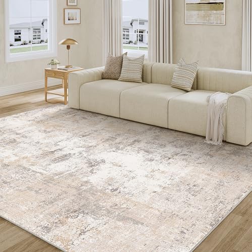 Amazon 6x9 Washable Area Rug Beige Grey Neutral Abstract Living Room Bedroom Large Throw Rug Non Slip Soft Low Pile Indoor Floor Carpet for Dining Room Kitchen Office Entryway