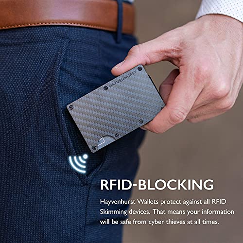 Hayvenhurst Slim Wallet For Men - Front Pocket RFID Blocking Minimalist Wallet For Men - Metal Wallet With Money Clip For Men (Carbon Fiber)