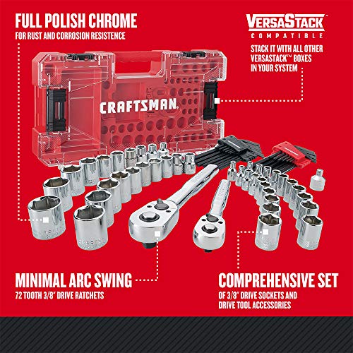 CRAFTSMAN VERSASTACK Socket Set, 71-Piece Mechanic Tool Set, 1/4" and 3/8" Drive, SAE/Metric (CMMT45071)