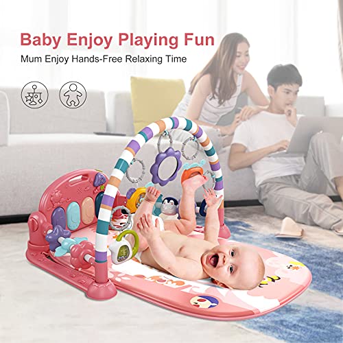 Baby Play Mat Baby Gym,Funny Play Piano Tummy Time Baby Activity Gym Mat with 5 Infant Learning Sensory Baby Toys, Music and Lights Boy & Girl Gifts for Newborn Baby 0 to 3 6 9 12 Months (Blue)