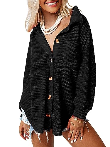 AUTOMET Womens Shackets Waffle Knit Casual Jackets Button Down Flannel Shirts Trendy Tops Fall Clothes 2023 Fashion Outfits