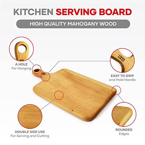 UPIT Wood Serving Tray - Cutting Boards with Handle - Serving Tray Serves for Cheese, Pizza & Fruits - Chopping Board for Meat & Fish - Cutting Boards for Kitchen & Housewarming Gift (Long Slim)