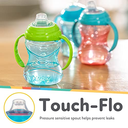 Nuby 3 Piece No-Spill Grip N’ Sip Silicone Cup with Soft Flex Spout, 2 Handle with Clik It Lock Feature, Boy, 10 Ounce