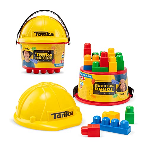 Tonka Tough Builders, Hard Hat, Building Block and Bucket playset– Made with Sturdy Plastic, Boys and Girls, Toddlers Ages 3+, Block playsets, Toddlers, Birthday Gift, Christmas, Holiday