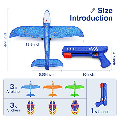 Wesfuner 3 Pack Foam Airplane Launcher Toys, 2 Flight Mode Glider Plane,Kids Flying Toy,3 4 5 6 7 8 9 10 11 12 Year Old Boys Girls Gifts,Outdoor Sport Party Favor