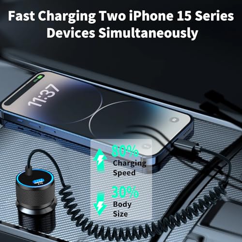 Amazon [Apple MFi Certified] iPhone 16 Fast Car Charger, Linocell 90W PD Car Power Cigarette Lighter USB-C Car Carplay Charger + 6FT Coiled Type-C Cable for iPhone 16/16 Pro/16 Plus/16 Pro Max/15/15 Pro/iPad