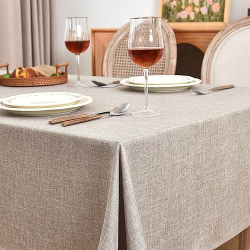 Fitable Faux Linen Tablecloths Rectangle 60 x 144 Inch - 2 Pack Neutral Table Clothes for 10 Foot Tables, Nature Faux Burlap Kitchen Table Covers for Dining, Party, Farmhouse, Banquet, Buffet