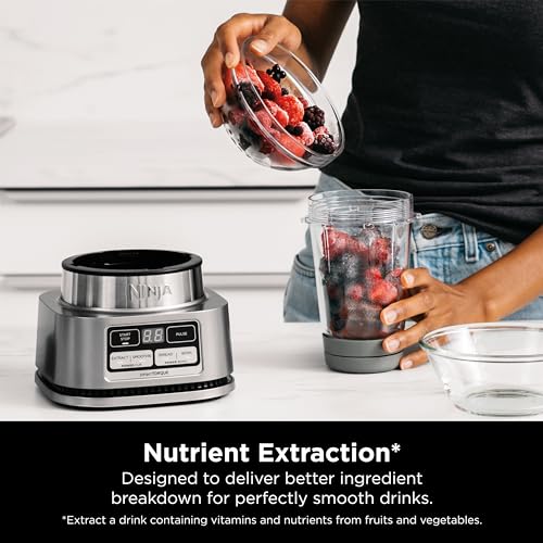 Ninja SS101 Foodi Smoothie Maker & Nutrient Extractor* 1200 WP, 6 Functions Smoothies, Extractions*, Spreads, smartTORQUE, 14-oz. Smoothie Maker, (2) To-Go Cups & Lids, Silver