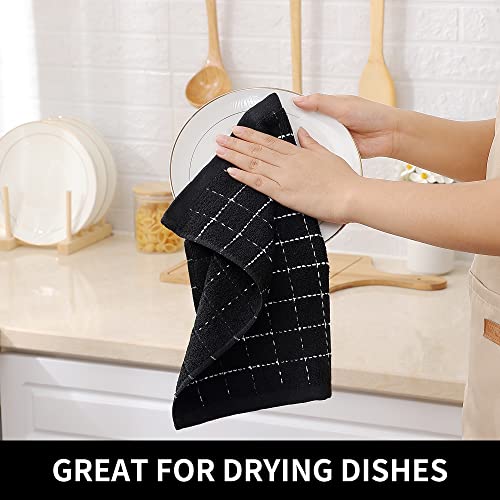 Homaxy Kitchen Towels and Dishcloths Set, 12 x 12 and 13 x 28 Inches, Set of 8 Bulk Cotton Terry Kitchen Towels Set, Checkered Designed, Soft and Super Absorbent Dish Towels, Black