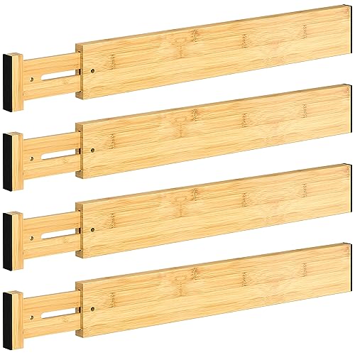 Amazon 4 PCS Drawer Divider, 17"-22" Adjustable Bamboo Drawer Dividers Organizers, Expandable Separators for Kitchen, Clothes, Dressers, Home, Office