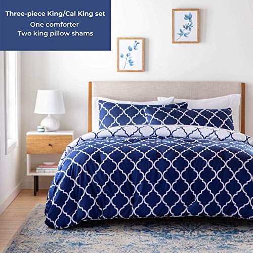 LINENSPA All Season Hypoallergenic Down Alternative Microfiber Comforter, Oversized King, Blue/White