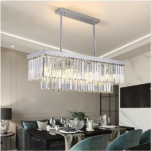 Modern Chandelier, Ceiling Light Ceiling Chandelier Lamp, Crystal Chandeliers Rectangle Chrome Gold Chandelier Compatible with Dining Room Bedroom, vintage chandeliers, Silver