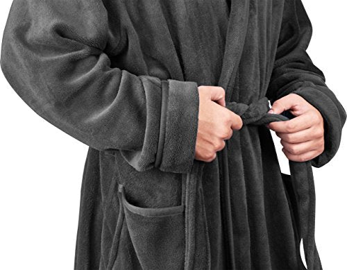 NY Threads Mens Hooded Fleece Robe - Plush Long Bathrobes