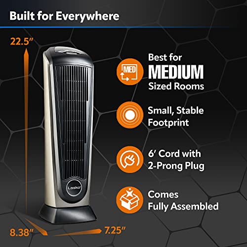 Lasko Oscillating Ceramic Tower Space Heater for Home with Adjustable Thermostat, Timer and Remote Control, 22.5 Inches, Grey/Black, 1500W, 751320