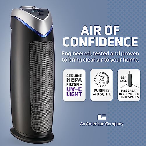 GermGuardian HEPA Air Purifier for Home, Large Room Air Purifiers with HEPA Filters, Removes 99.97% Pollutants, UV C, AC4825E, Gray