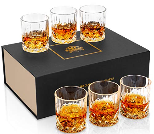 KANARS Whiskey Glasses Set of 6 with Elegant Gift Box,10 Oz Premium Old Fashioned Crystal Glass Tumbler for Liquor, Scotch, Cocktail or Bourbon Drinking, Gifts for Birthday Retirement Valentines Day