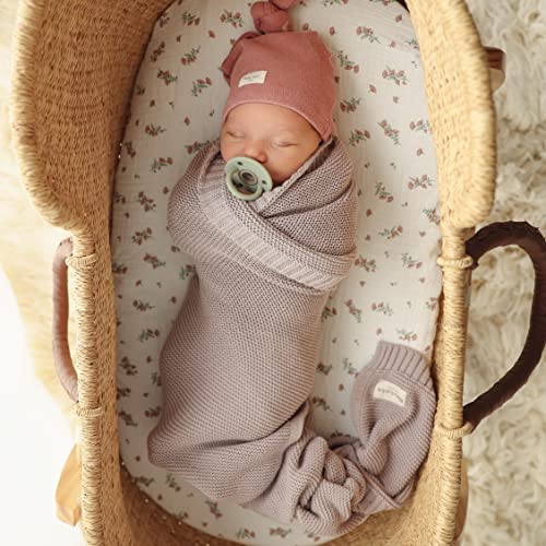 Organic Cotton Receiving Swaddle Blanket for Girls - 100% Luxury Soft Organic Cotton Knit Warm Cozy Stroller Crib Quilt Swaddle Blanket for Newborns Infants Babies & Toddlers (0-2Yrs - Sugar Plum)