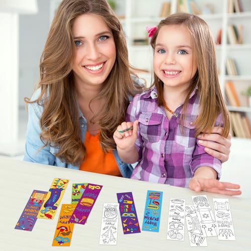 75Pcs Purim Color Your Own Bookmarks Happy Purim DIY Coloring Blank Bookmark Classroom Art Craft Supplies for Teachers Students Jewish Purim Carnival Holiday Party Gift Supplies Reward Goodie Fillers