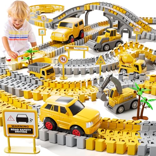 iHaHa Toddler Boy Toys for 3 4 5 6 Year Old, Total 236 PCS Construction Toys Race Tracks for Boys Kids Toys, Birthday Toys for 3 4 5 6 Year Old Boys Girls Kids