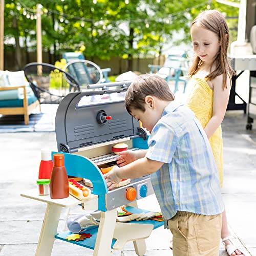 Melissa & Doug Wooden Deluxe Barbecue Grill, Smoker and Pizza Oven Play Food Toy for Pretend Play Cooking for Kids