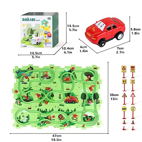 25 PCS New Plastic Puzzles for Kids Ages 3-5 with A Cute Car, Toddler Puzzle Track Play Set Gift, Critical Thinking Educational Toys, Toys for 3 4 5 6 Year Old Boys Girls, Montessori Toys for Kids