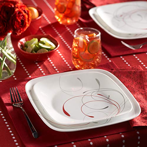 Corelle Vitrelle 18-Piece Service for 6 Dinnerware Set, Triple Layer Glass and Chip Resistant, Lightweight Square Plates and Bowls Set, Splendor