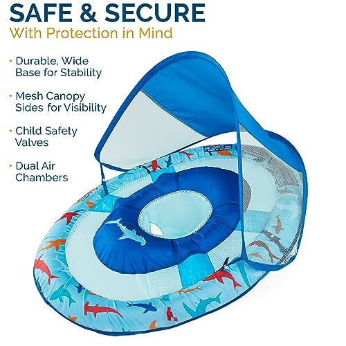 Swimways Sun Canopy Inflatable Baby Spring Float for Kids 9-24 Months, Shark Design