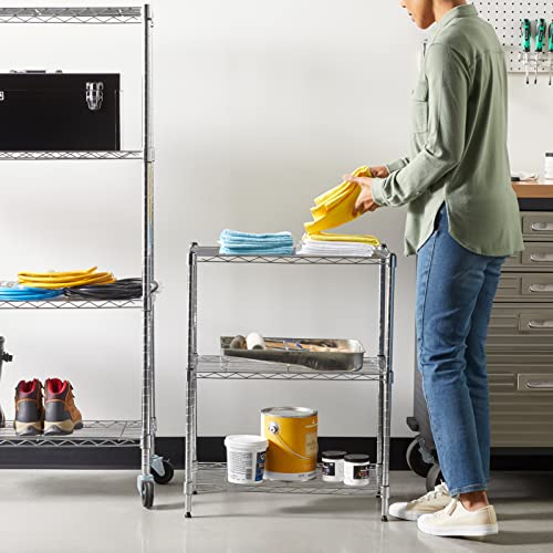 Amazon Basics 3-Shelf Narrow Adjustable, Heavy Duty Storage Shelving Unit (250 lbs loading capacity per shelf), Steel Organizer Wire Rack, Chrome, 23.2" L x 13.4" W x 30" H