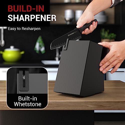 Knife Set, Astercook 15 Pieces Knife Sets for Kitchen with Block, Dishwasher Safe Kitchen Knife Set with Built in Sharpener Block, German Stainless Steel Knife Block Set, Black