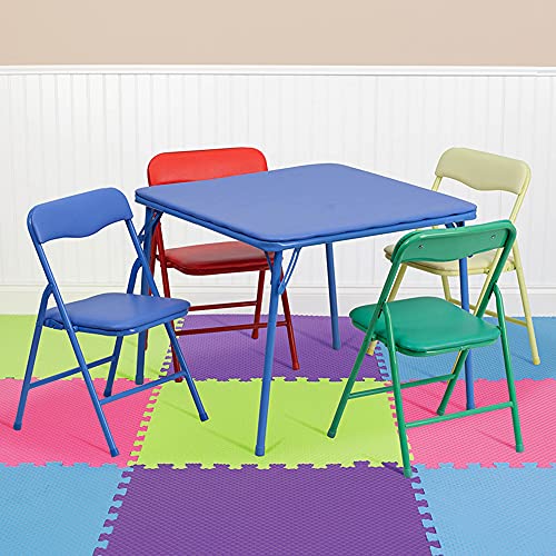 Flash Furniture Mindy Kids 5-Piece set Folding Square Table and Chairs Set for Daycare and Classrooms, Children's Activity Table and Chairs Set, Multicolor