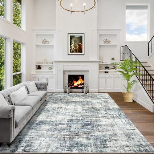 8x10 Area Rugs Washable Rug: Large Modern Abstract Living Room Rug Soft Anti-Skid Thin Carpet Indoor Floor Non-Shedding Carpets for Bedroom Dining Room Farmhouse Nursery Home Office Blue Multi