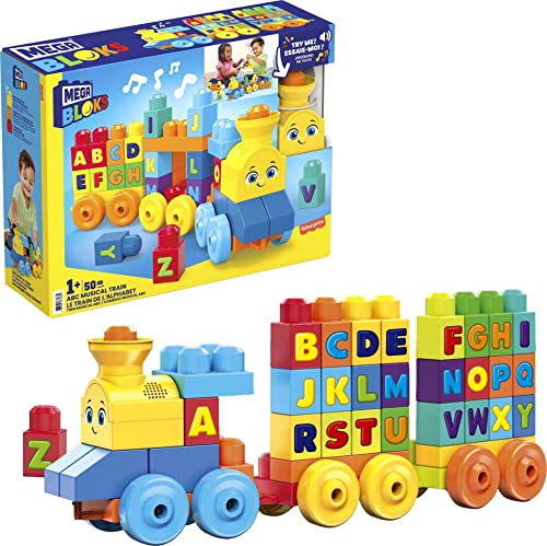 MEGA BLOKS Fisher-Price ABC Blocks Building Toy, ABC Musical Train with 50 Pieces, Music and Sounds for Toddlers, Gift Ideas for Kids Age 1+ Years