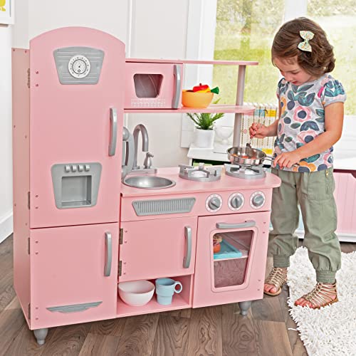 KidKraft Vintage Wooden Play Kitchen with Pretend Ice Maker and Play Phone, Pink