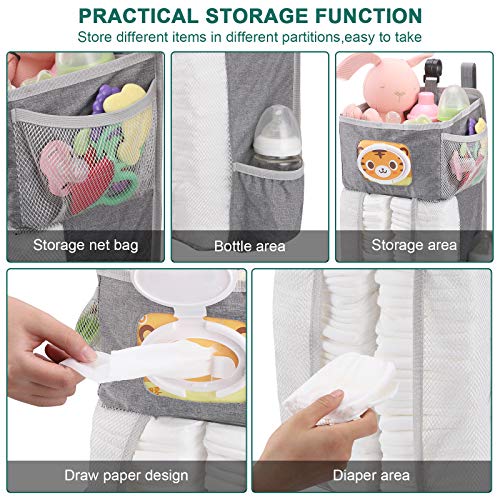 Accmor Hanging Baby Diaper Caddy Organizer with Paper Pocket, Diaper Stacker, Baby Crib Hanging Classified Storage Bag Organizer for Changing Table, Crib, Playard or Wall & Nursery Organization, Grey