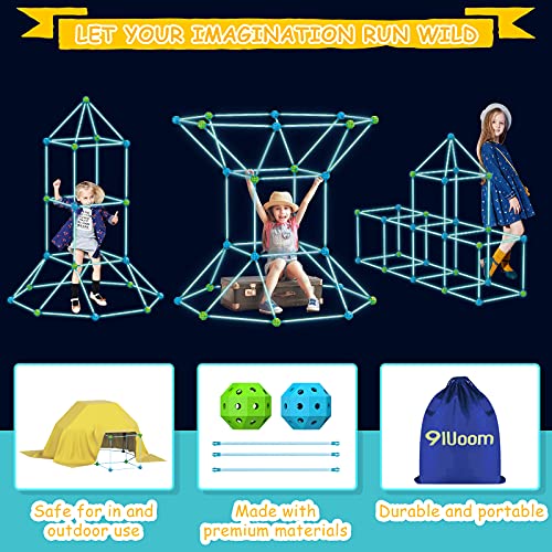 9IUoom Fort Building Kit for Kids 120 Pieces Glow in The Dark Air Forts Builder Gift Construction Toys for 3 4 5 6 7 8 9+ Years Old Boys Girls DIY Fun