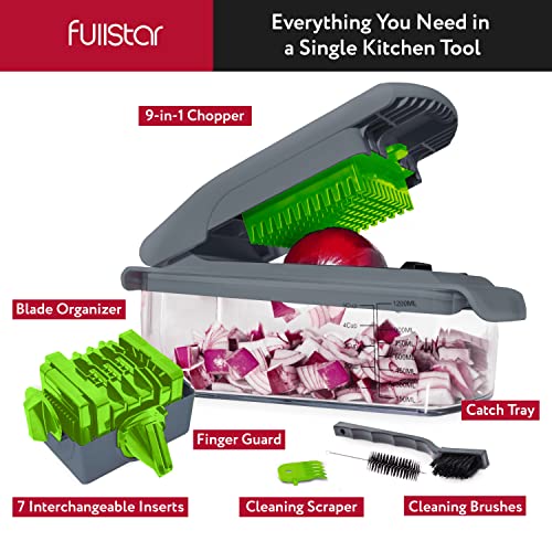 Fullstar 9-in-1 Deluxe Vegetable Chopper Vegetable Cutter - Spiralizer Vegetable Slicer Dicer - Onion Chopper Food Veggie Chopper - Juicer Peeler Egg Slicer & Separator - Kitchen Gadgets Gray/Green