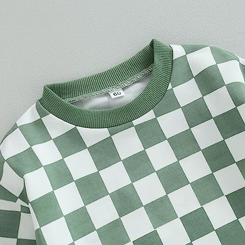 Karuedoo Baby Boy Girl Checkered Sweatshirt Romper Oversized Long Sleeve Bubble Romper Top Neutral Baby Fall Clothes