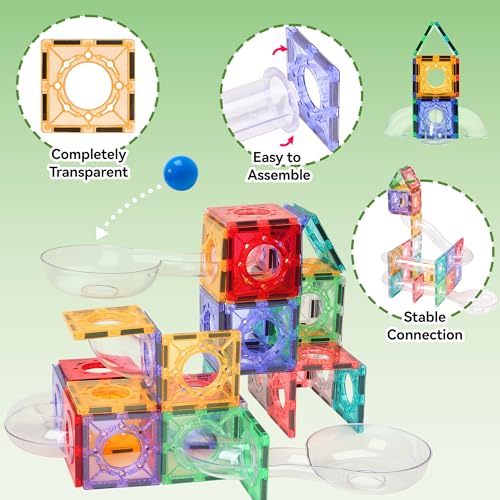 171 PCS Magnetic Tiles and Marble Run Set, Magnet Building Race Track Toys with Learning Card and Storage Bag for Kids, STEM Educational Blocks for Boys Girls Ages 3 4 5 6 7 8+ Birthday Gifts